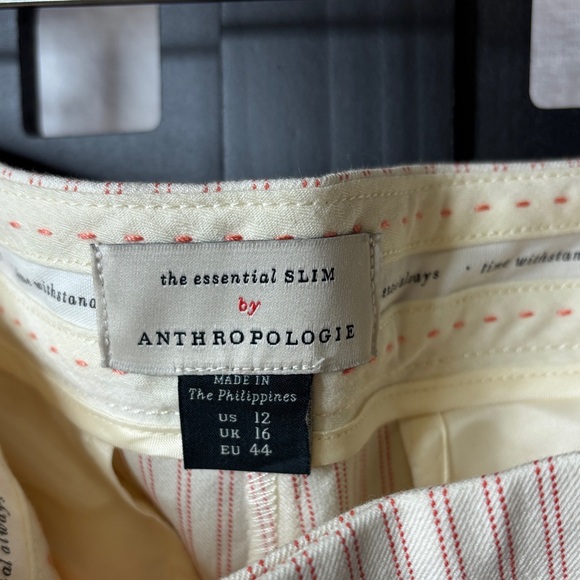 🤍 Anthropologie Essential Slim Striped Cream Pants Size 12 🤍 - Picture 6 of 16